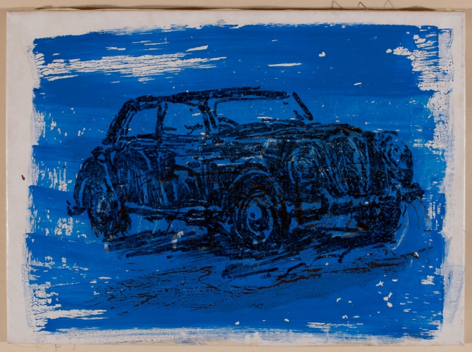 Fiat Aurelia auf blau  2017  Frankografie auf Leinwand  95 x 60